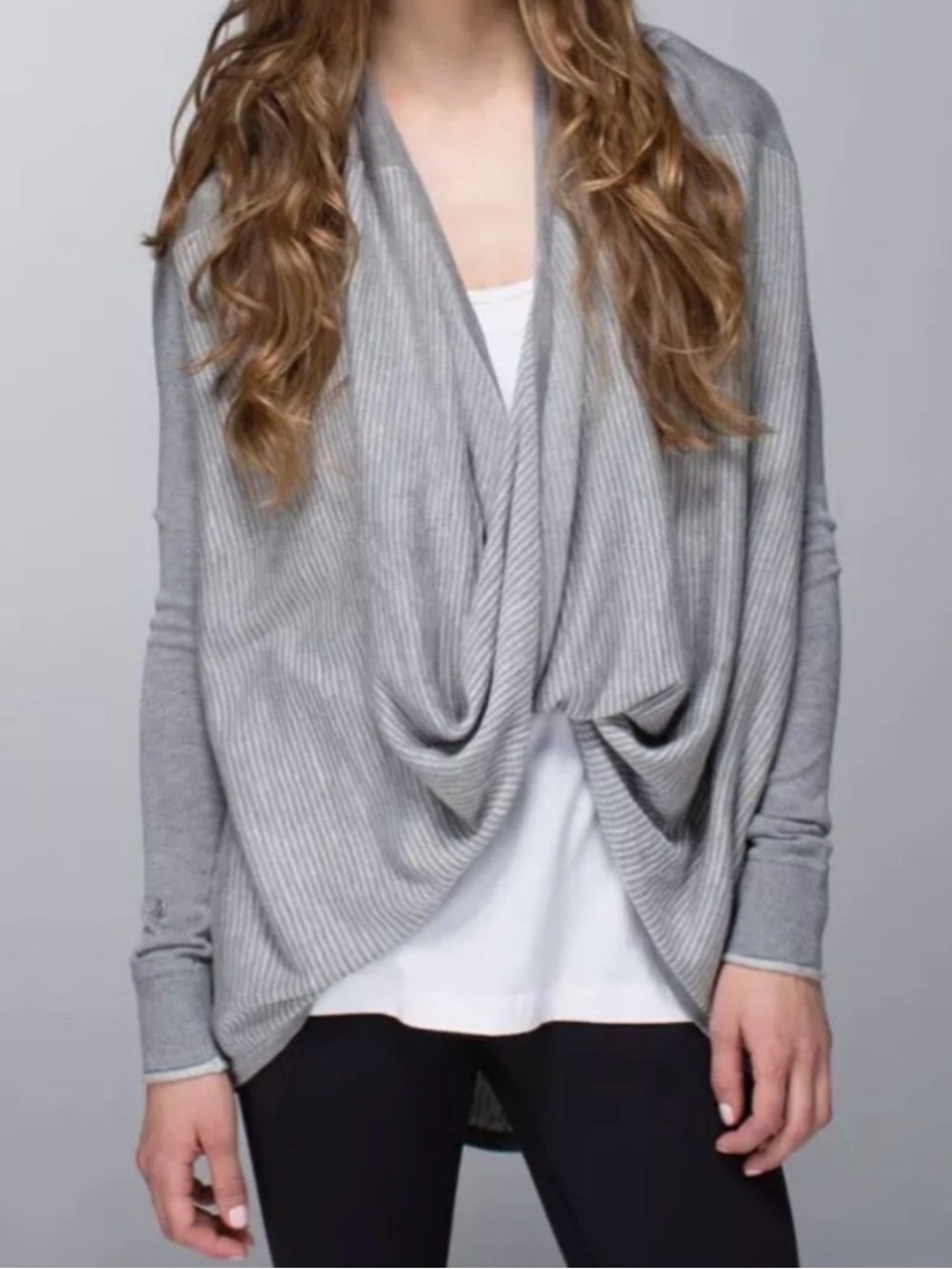 Lululemon Iconic Sweater Wrap Gray Boolux Cashmere Blend Open Drape Cardigan 6